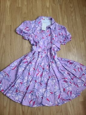 Lavender Floral Short-Sleeve Mini Dress